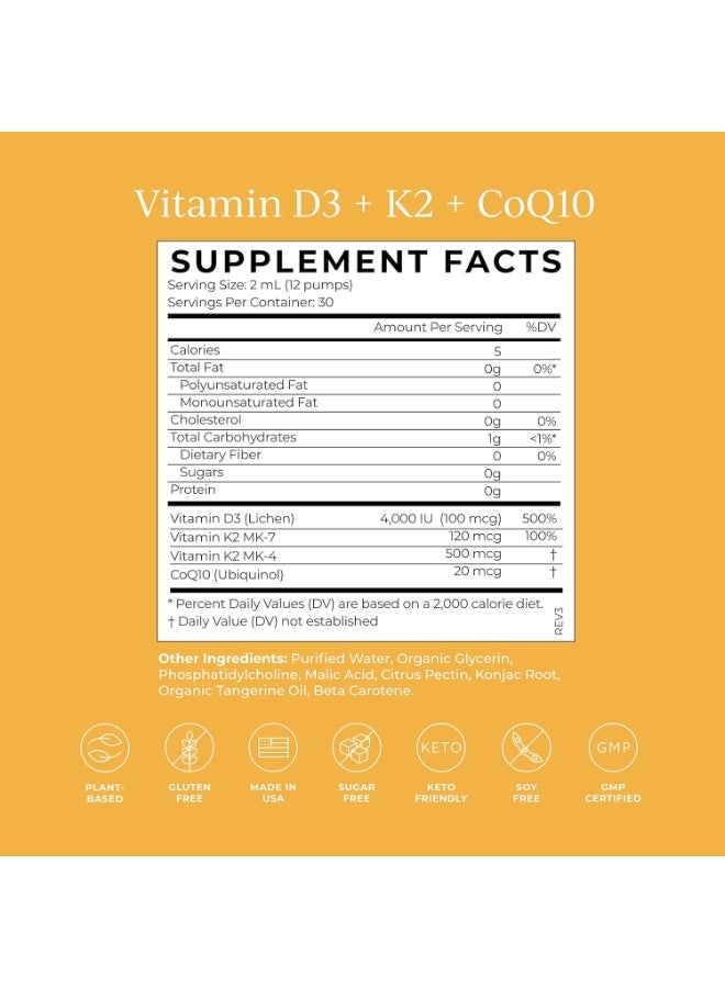 CYMBIOTIKA Vitamin D3 + K2 + CoQ10 Liquid Vitamin D Supplement for Immune Support, Heart & Bone Health & Energy Booster, 4000 IU Per Serving, Vegan & Gluten-Free - 2 fl. oz. - Image 5